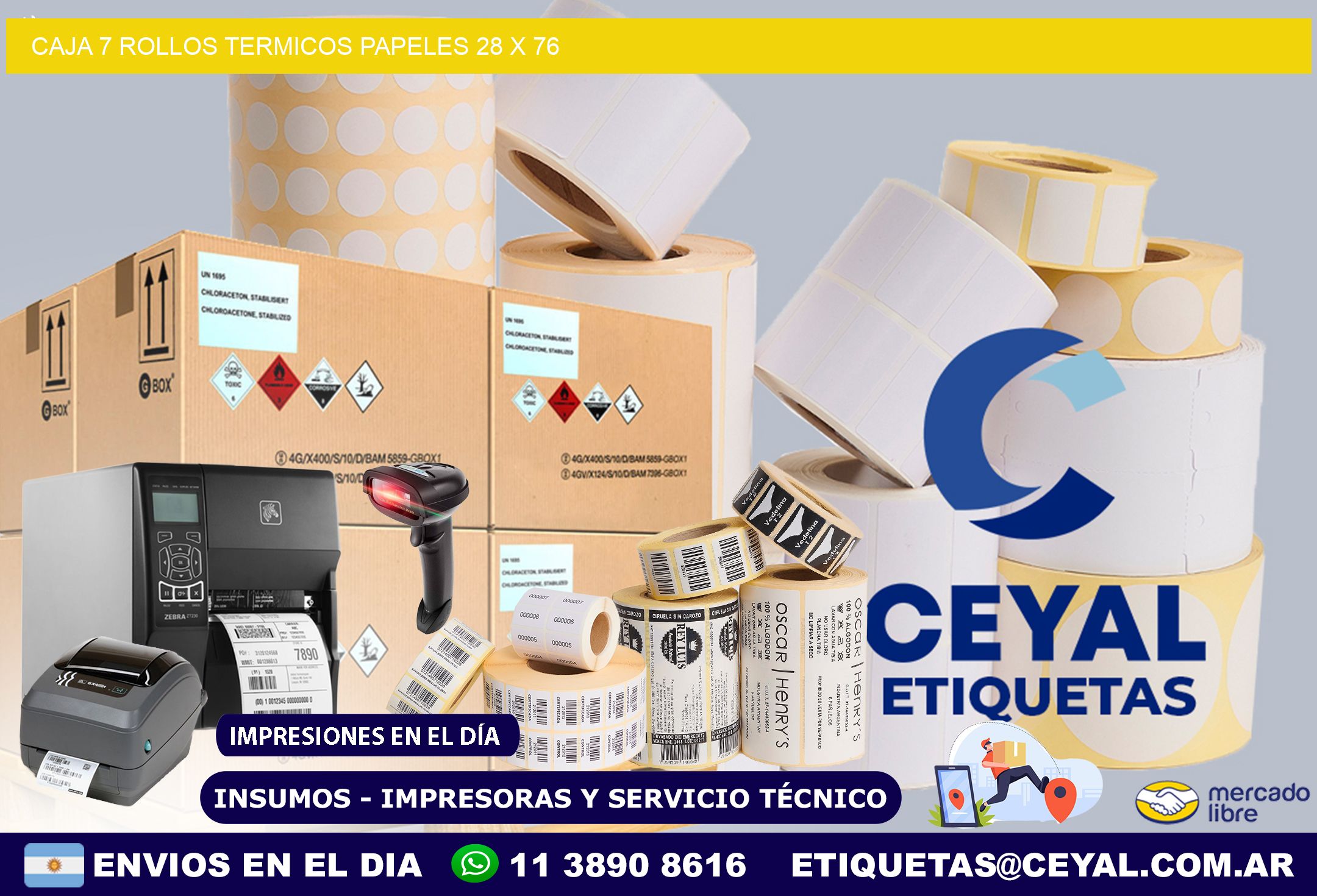 CAJA 7 ROLLOS TERMICOS PAPELES 28 x 76