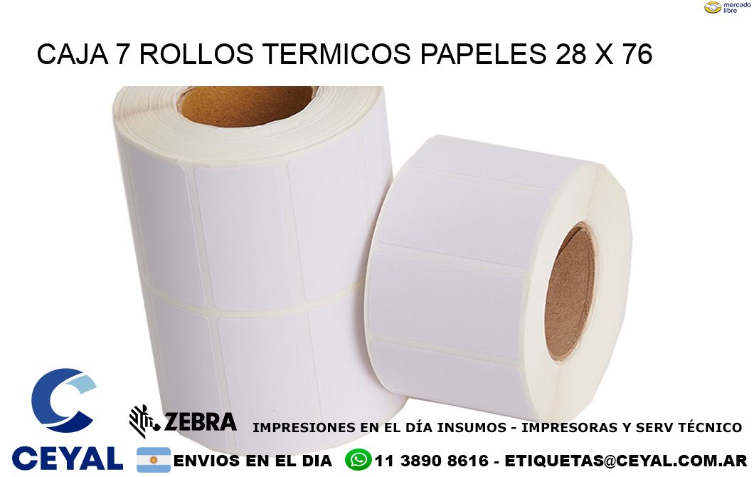 CAJA 7 ROLLOS TERMICOS PAPELES 28 x 76