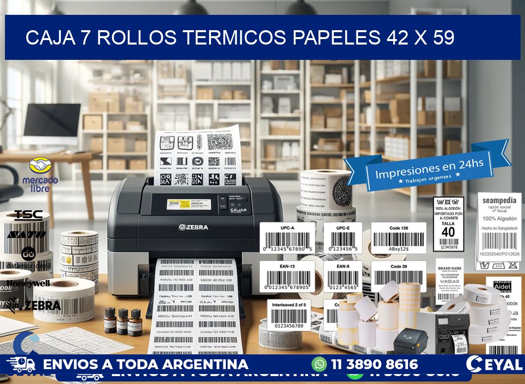 CAJA 7 ROLLOS TERMICOS PAPELES 42 x 59