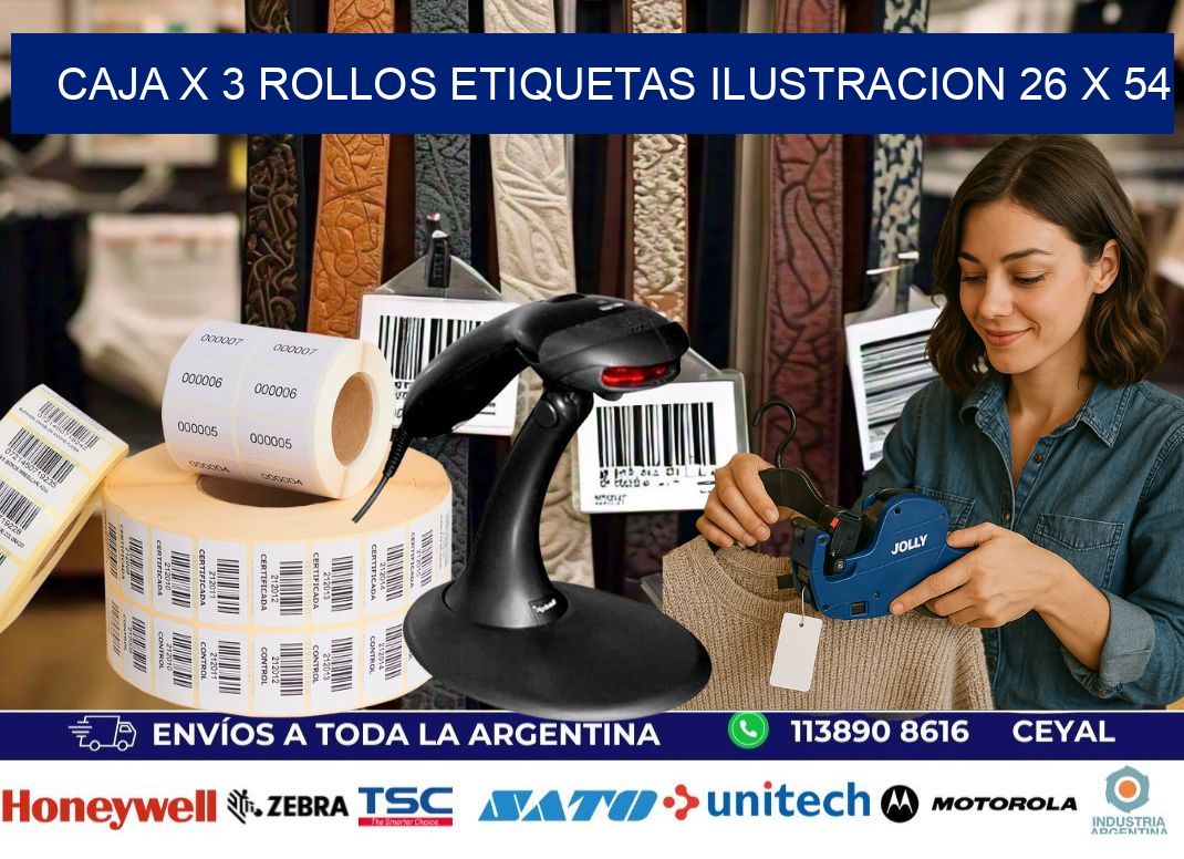 Caja X 3 Rollos Etiquetas Ilustracion 26 x 54