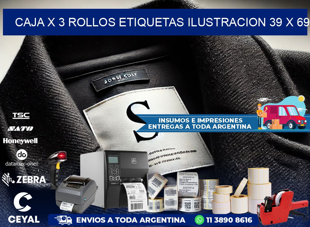 Caja X 3 Rollos Etiquetas Ilustracion 39 x 69