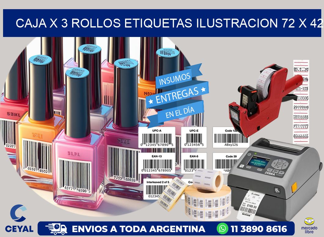 Caja X 3 Rollos Etiquetas Ilustracion 72 x 42