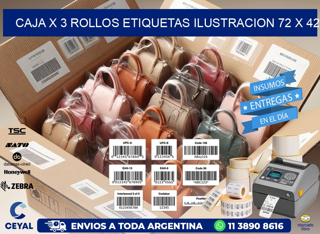 Caja X 3 Rollos Etiquetas Ilustracion 72 x 42