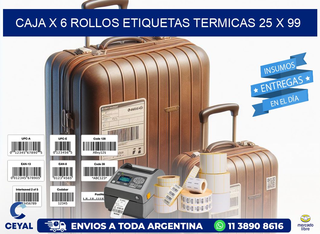 Caja X 6 Rollos Etiquetas termicas 25 x 99