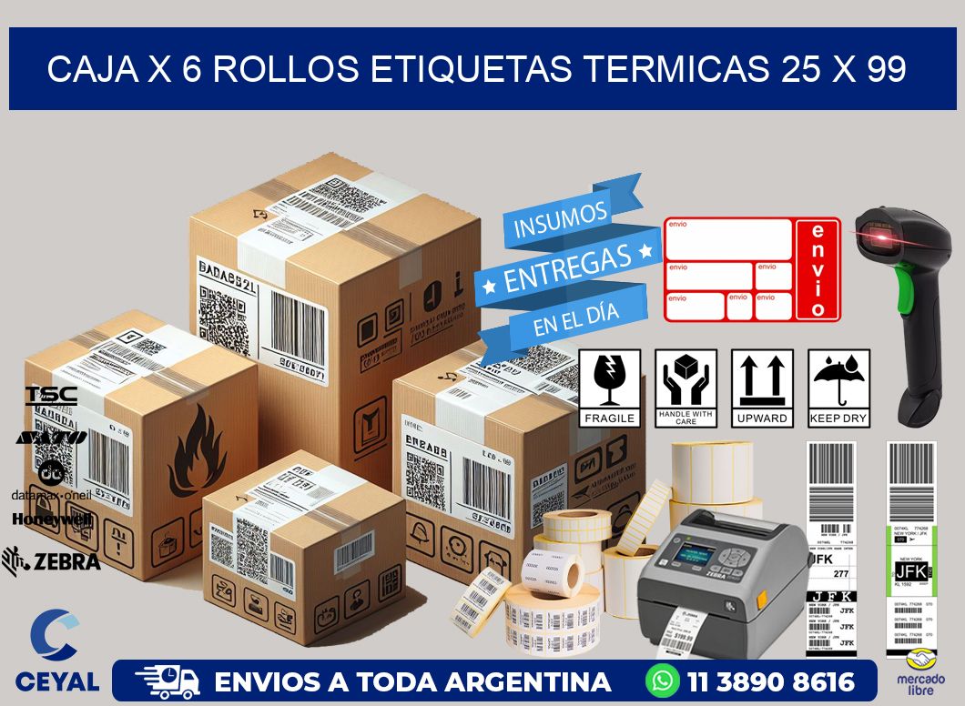 Caja X 6 Rollos Etiquetas termicas 25 x 99