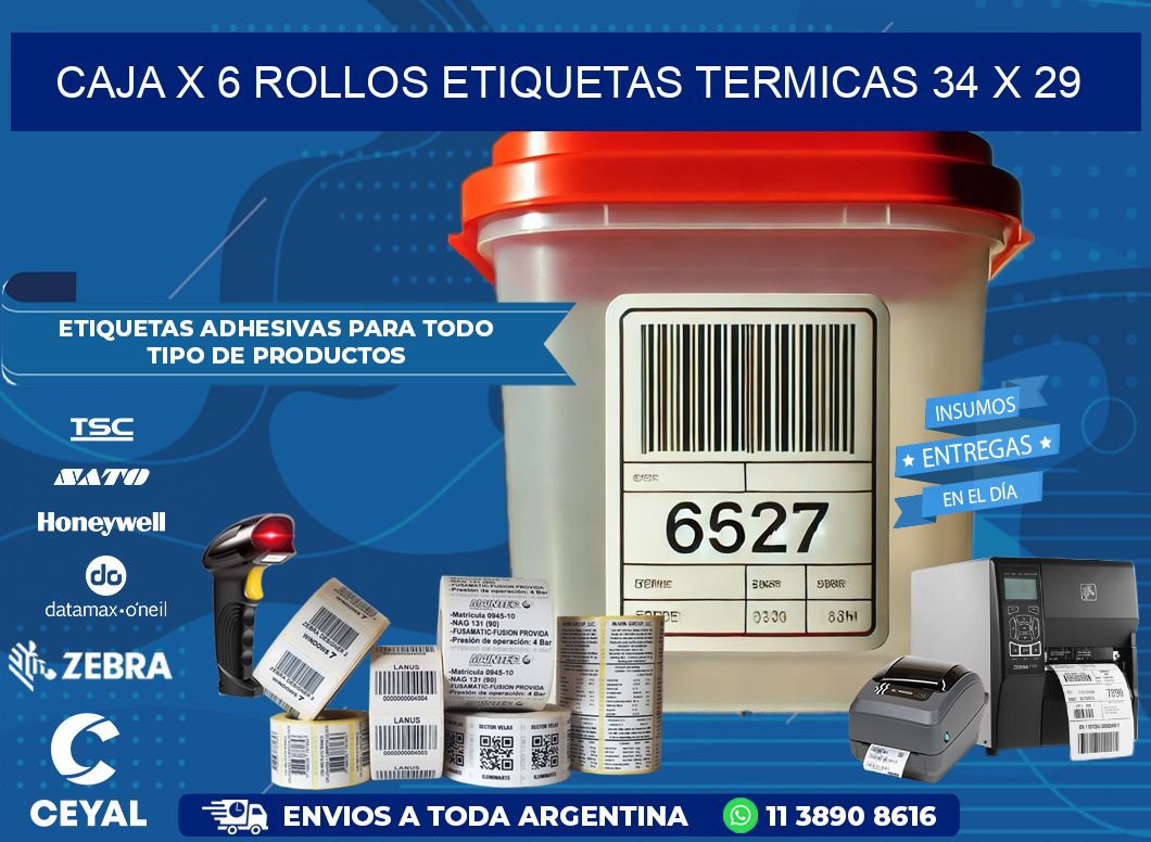 Caja X 6 Rollos Etiquetas termicas 34 x 29