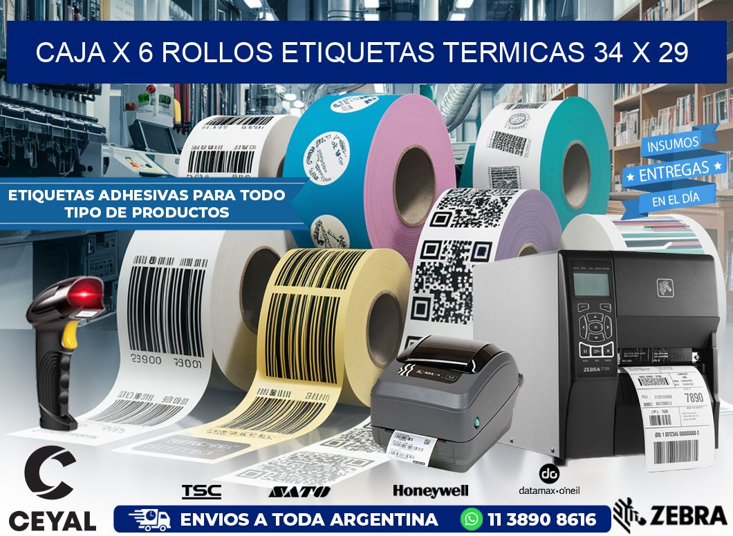 Caja X 6 Rollos Etiquetas termicas 34 x 29