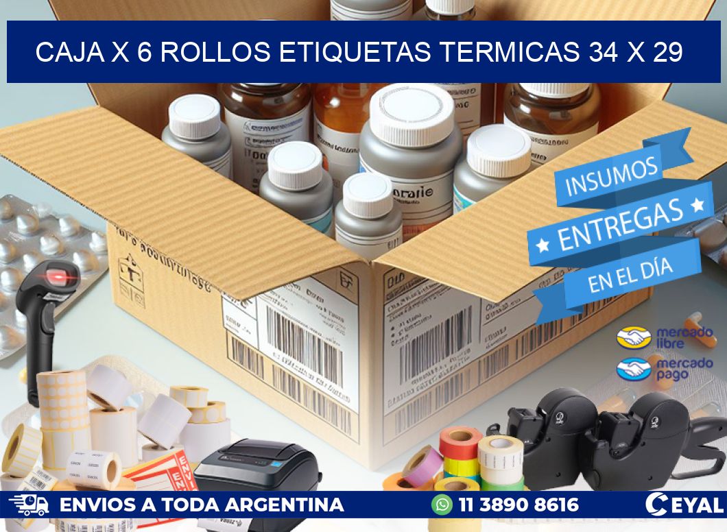 Caja X 6 Rollos Etiquetas termicas 34 x 29