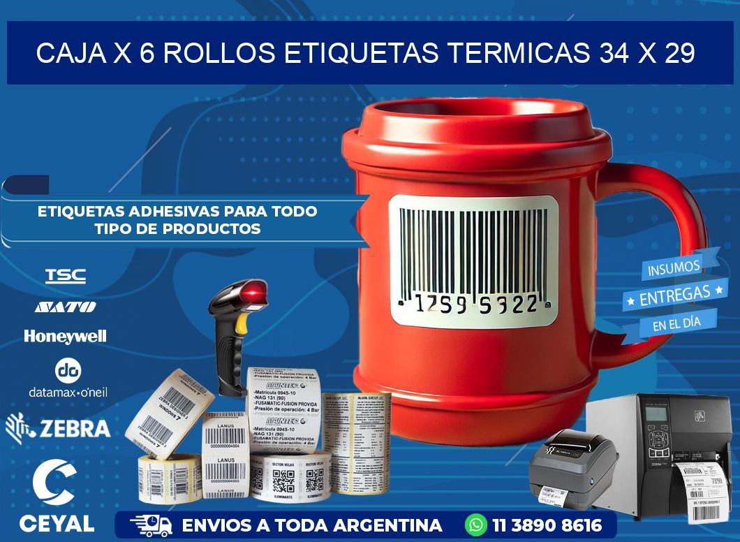 Caja X 6 Rollos Etiquetas termicas 34 x 29