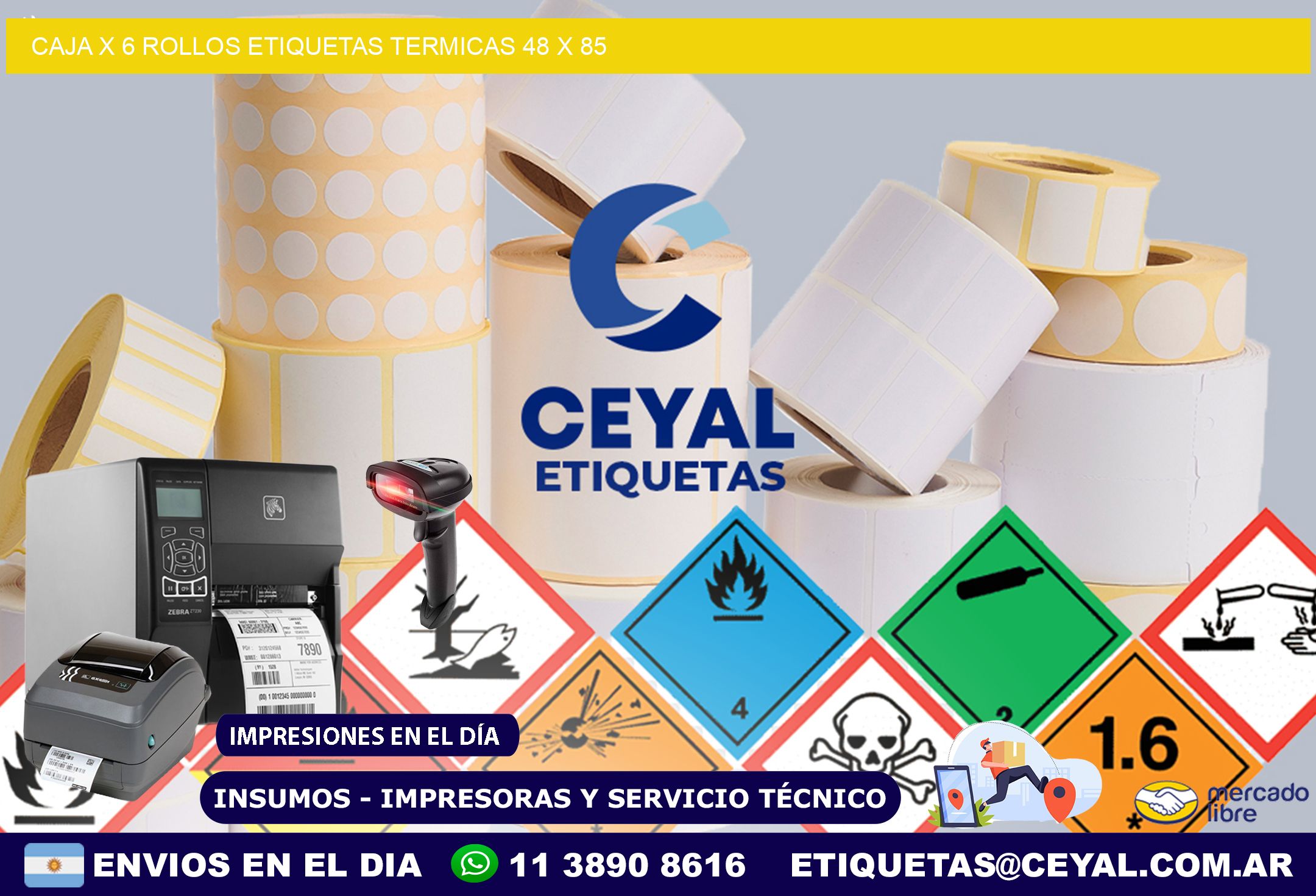 Caja X 6 Rollos Etiquetas termicas 48 x 85