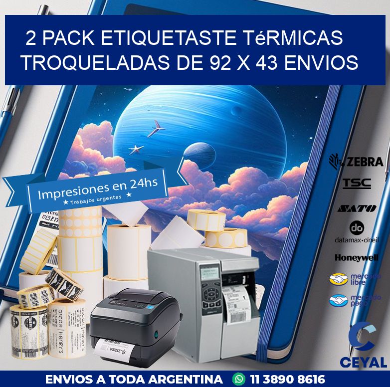 2 pack etiquetaste Térmicas Troqueladas De 92 x 43 ENVIOS
