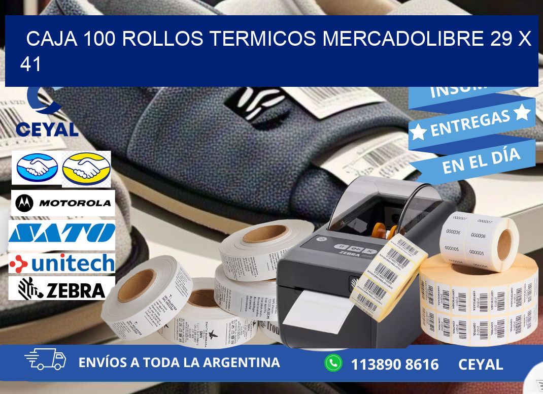 CAJA 100 ROLLOS TERMICOS MERCADOLIBRE 29 x 41