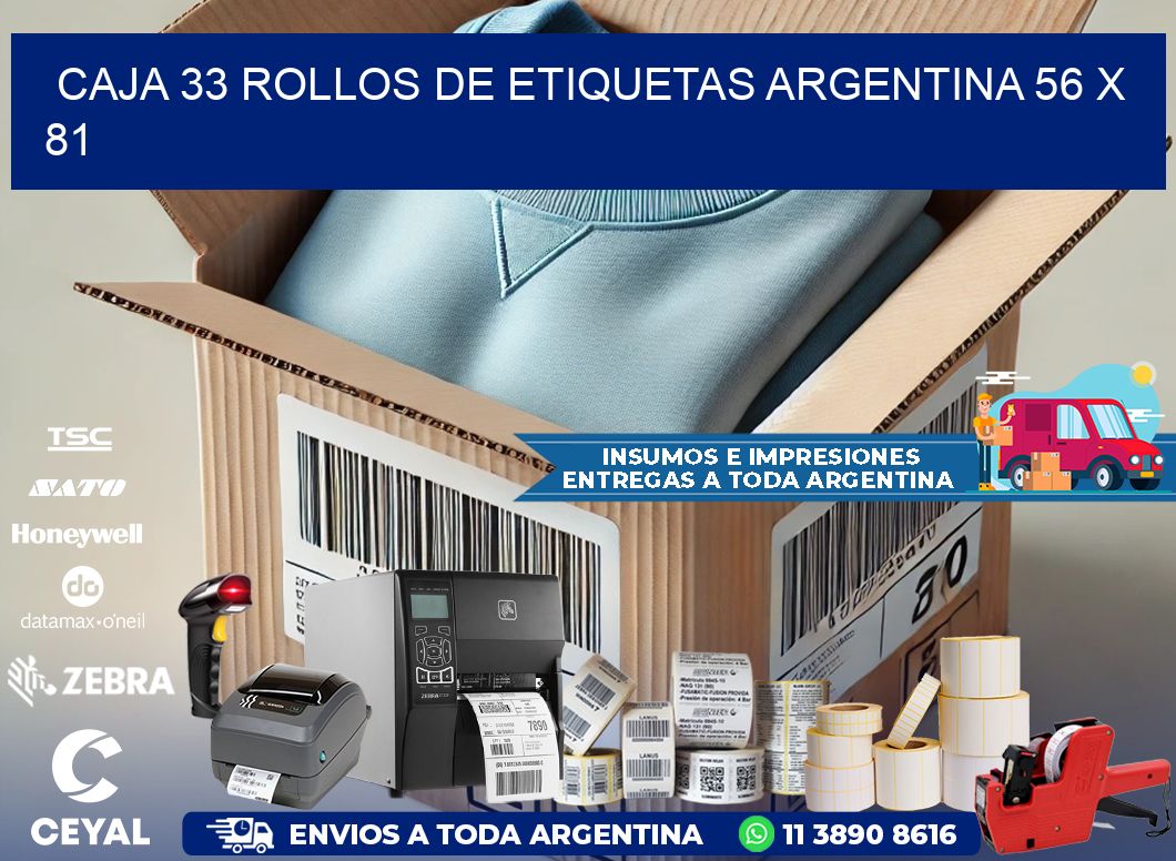 CAJA 33 ROLLOS DE ETIQUETAS ARGENTINA 56 x 81