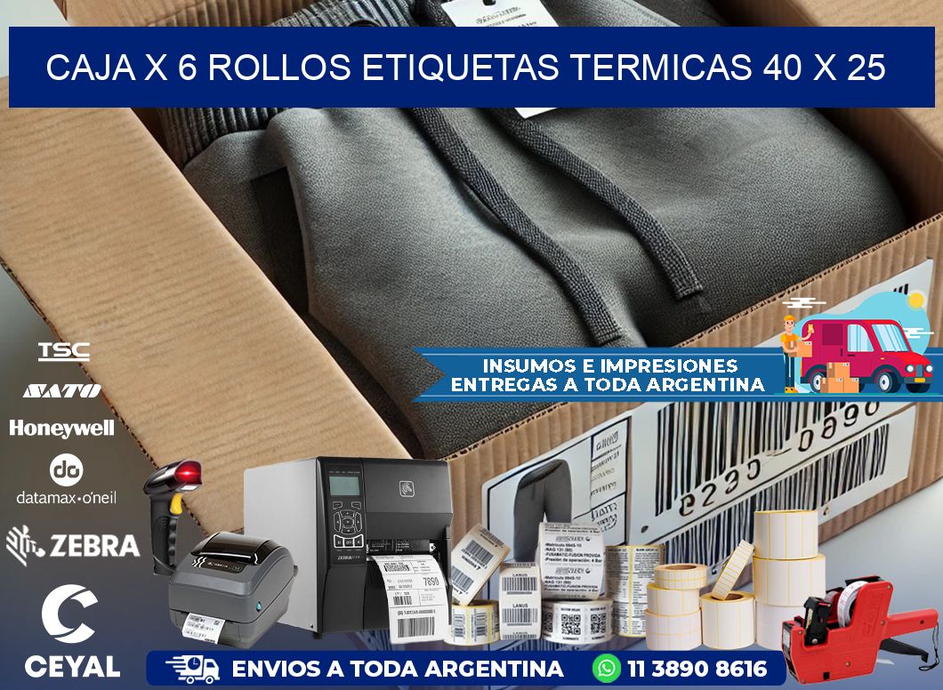 Caja X 6 Rollos Etiquetas termicas 40 x 25