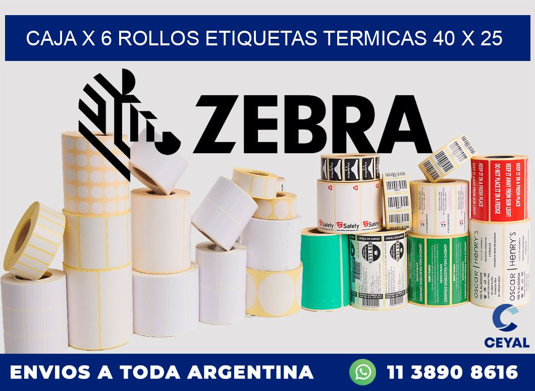 Caja X 6 Rollos Etiquetas termicas 40 x 25