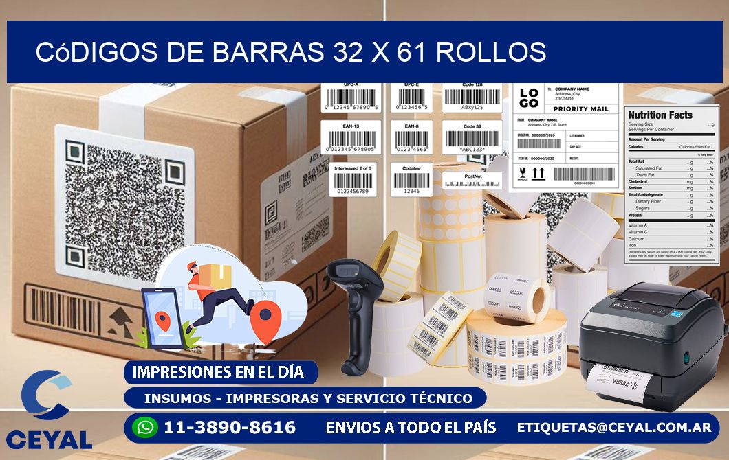 Códigos de Barras 32 x 61 ROLLOS