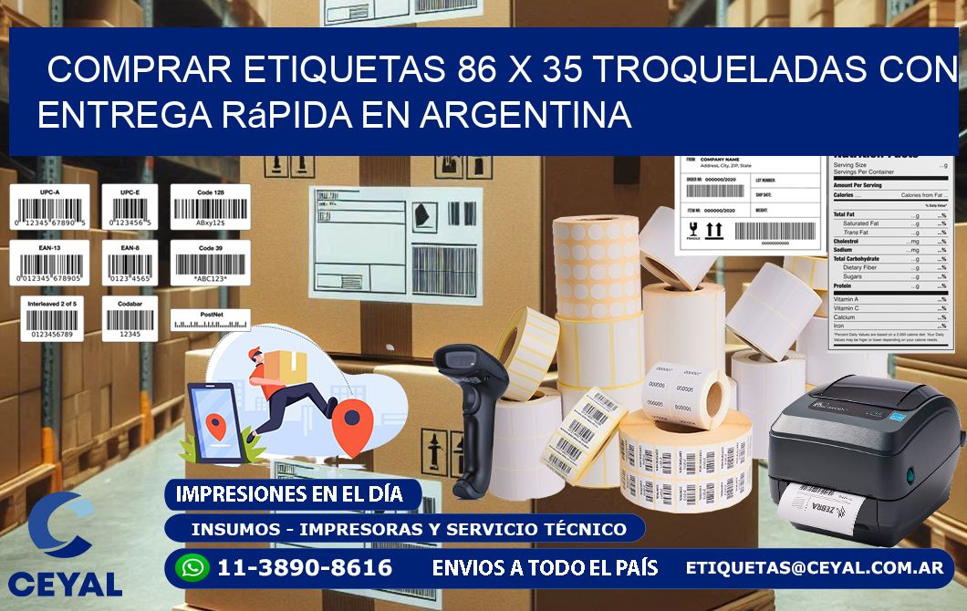 Comprar etiquetas 86 x 35 troqueladas con entrega rápida en Argentina