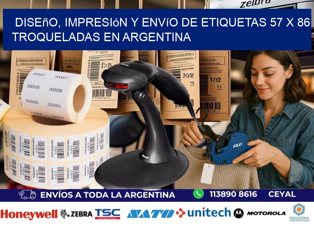 Diseño, impresión y envío de etiquetas 57 x 86 troqueladas en Argentina