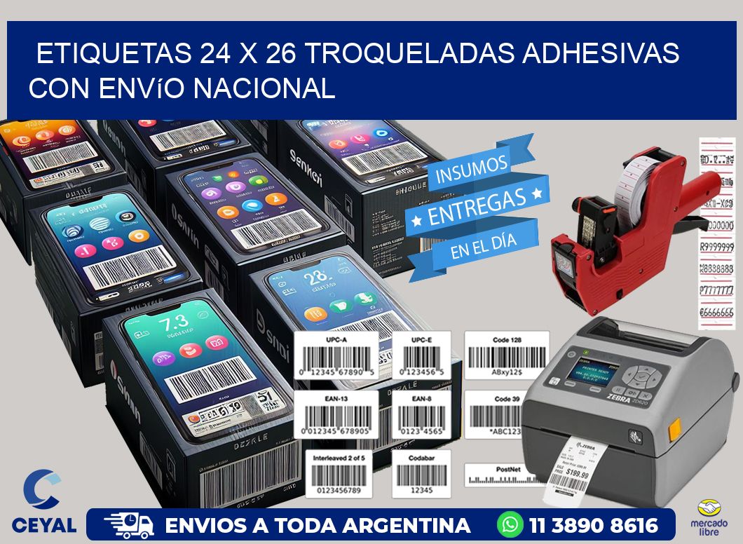 Etiquetas 24 x 26 troqueladas adhesivas con envío nacional