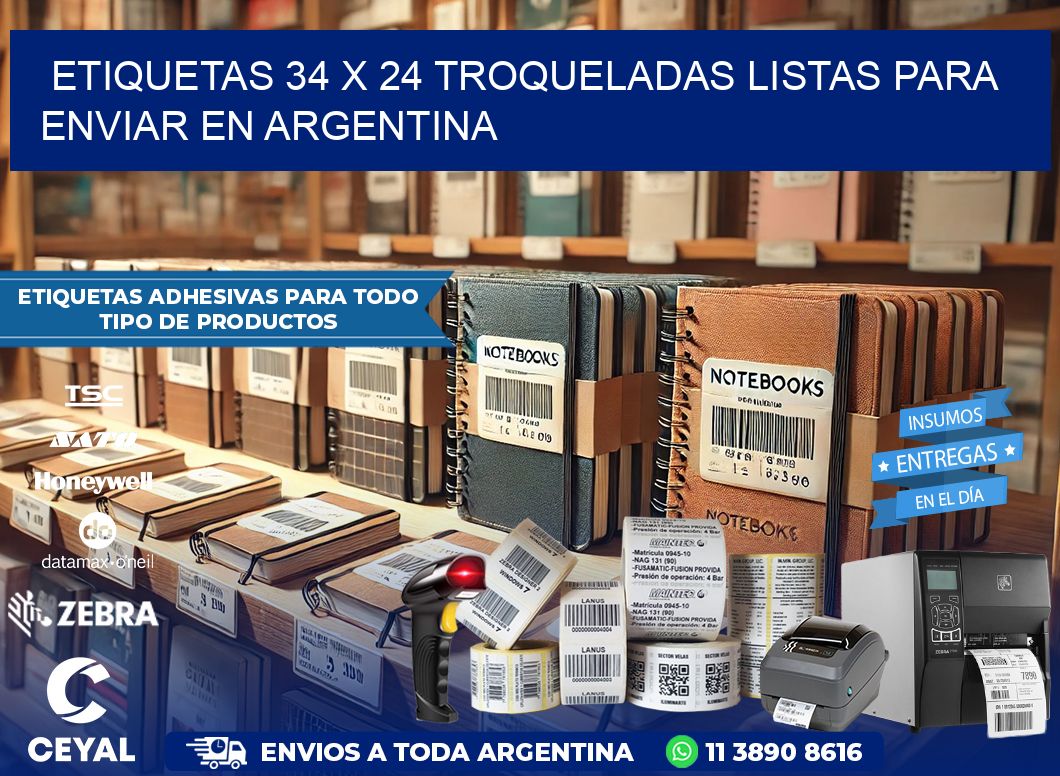 Etiquetas 34 x 24 troqueladas listas para enviar en Argentina