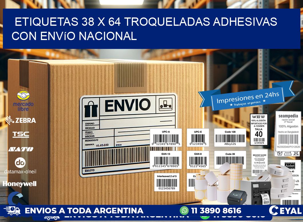 Etiquetas 38 x 64 troqueladas adhesivas con envío nacional