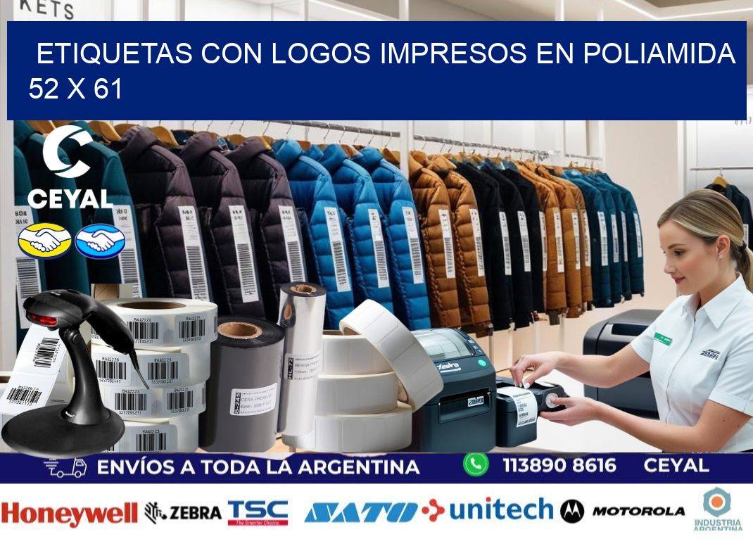 Etiquetas con logos impresos en poliamida  52 x 61