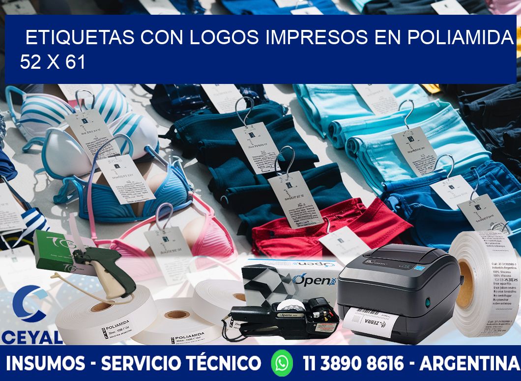 Etiquetas con logos impresos en poliamida  52 x 61