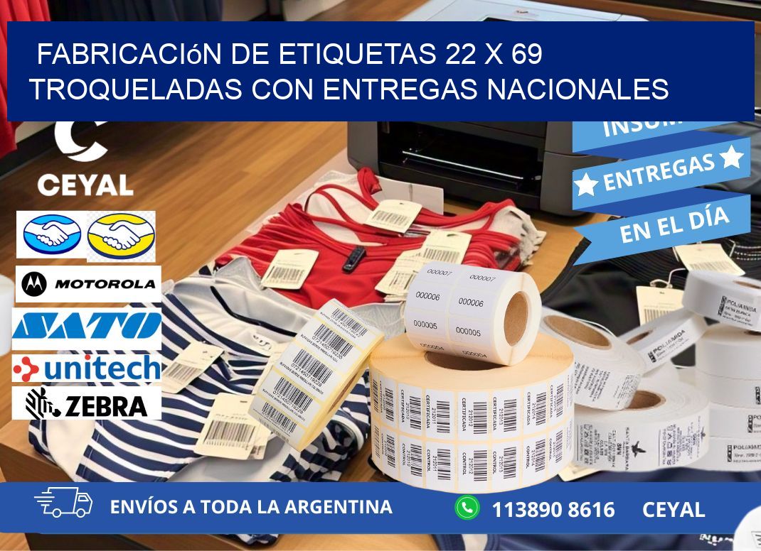 Fabricación de etiquetas 22 x 69 troqueladas con entregas nacionales