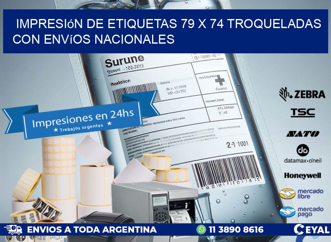 Impresión de etiquetas 79 x 74 troqueladas con envíos nacionales