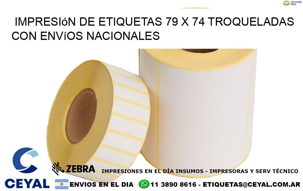 Impresión de etiquetas 79 x 74 troqueladas con envíos nacionales