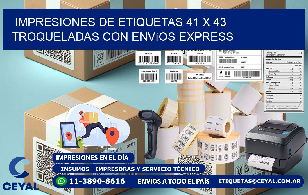 Impresiones de etiquetas 41 x 43 troqueladas con envíos express