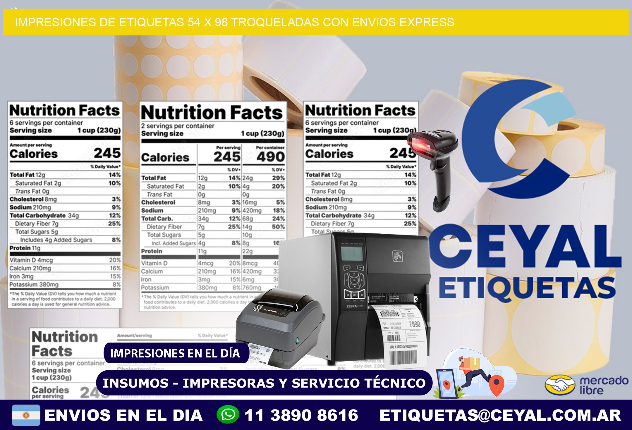 Impresiones de etiquetas 54 x 98 troqueladas con envíos express