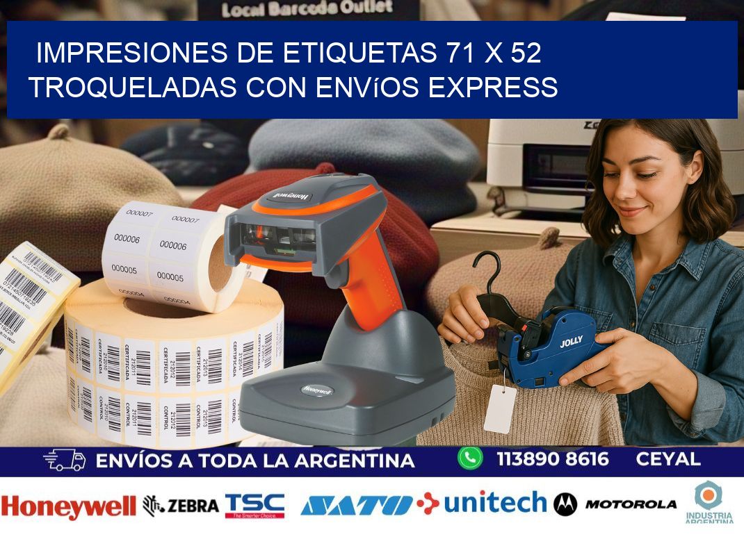 Impresiones de etiquetas 71 x 52 troqueladas con envíos express