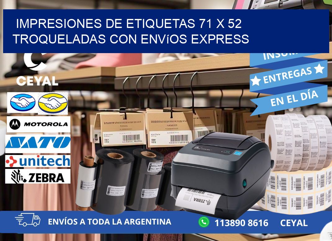 Impresiones de etiquetas 71 x 52 troqueladas con envíos express
