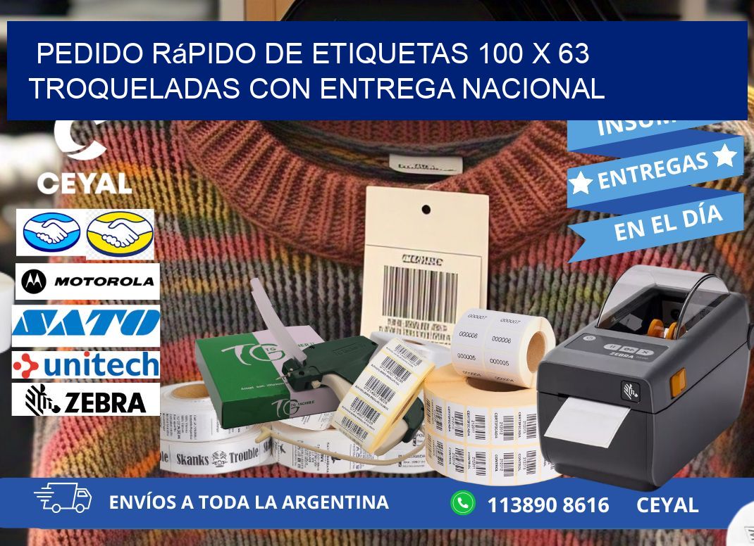 Pedido rápido de etiquetas 100 x 63 troqueladas con entrega nacional