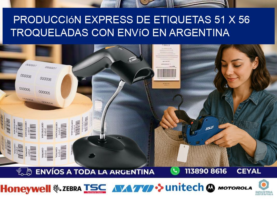 Producción express de etiquetas 51 x 56 troqueladas con envío en Argentina
