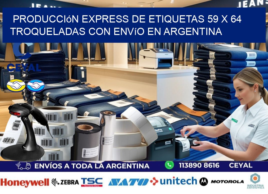 Producción express de etiquetas 59 x 64 troqueladas con envío en Argentina