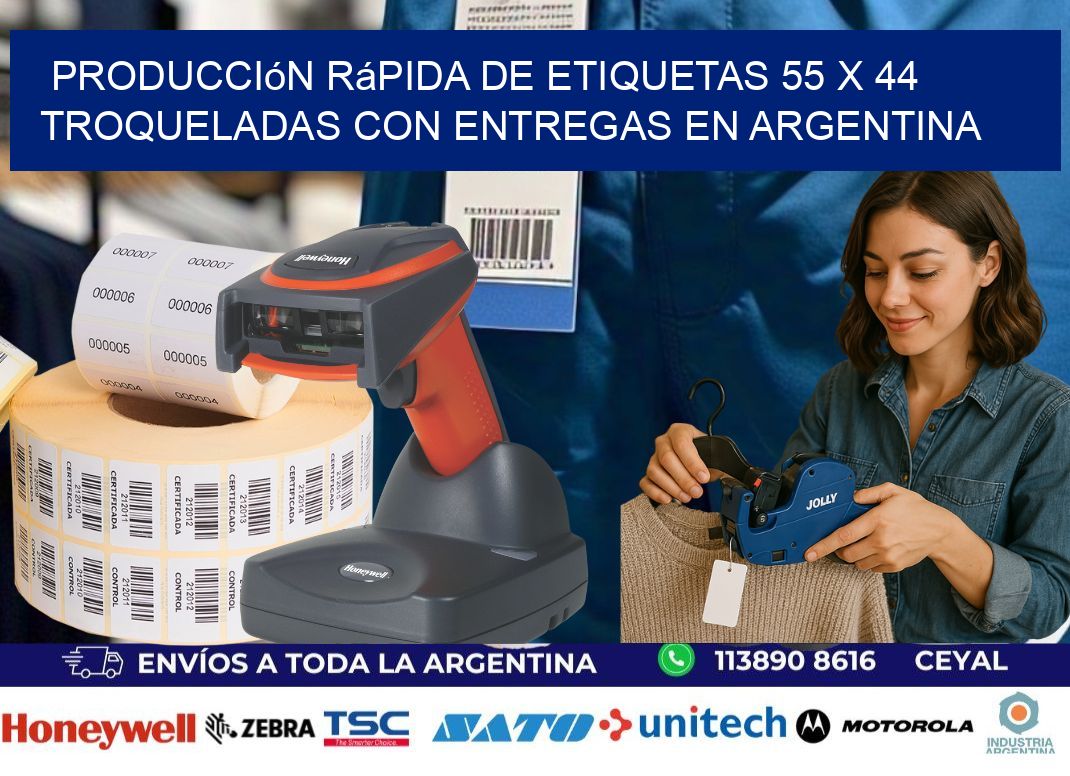 Producción rápida de etiquetas 55 x 44 troqueladas con entregas en Argentina