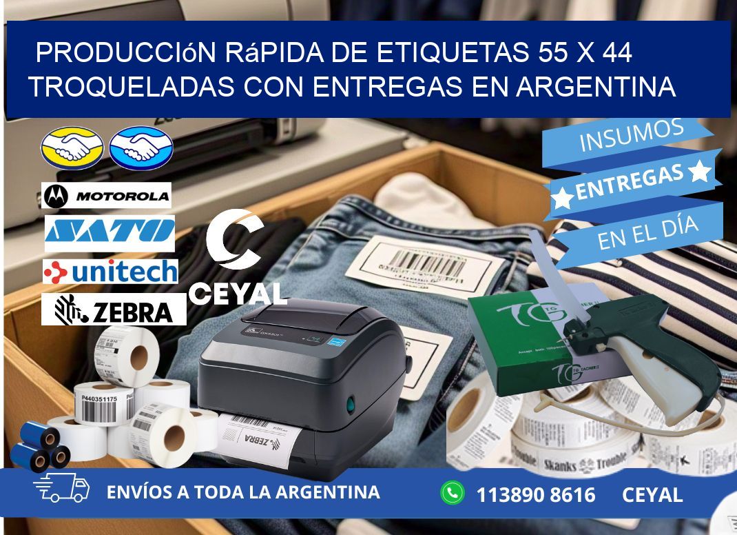 Producción rápida de etiquetas 55 x 44 troqueladas con entregas en Argentina