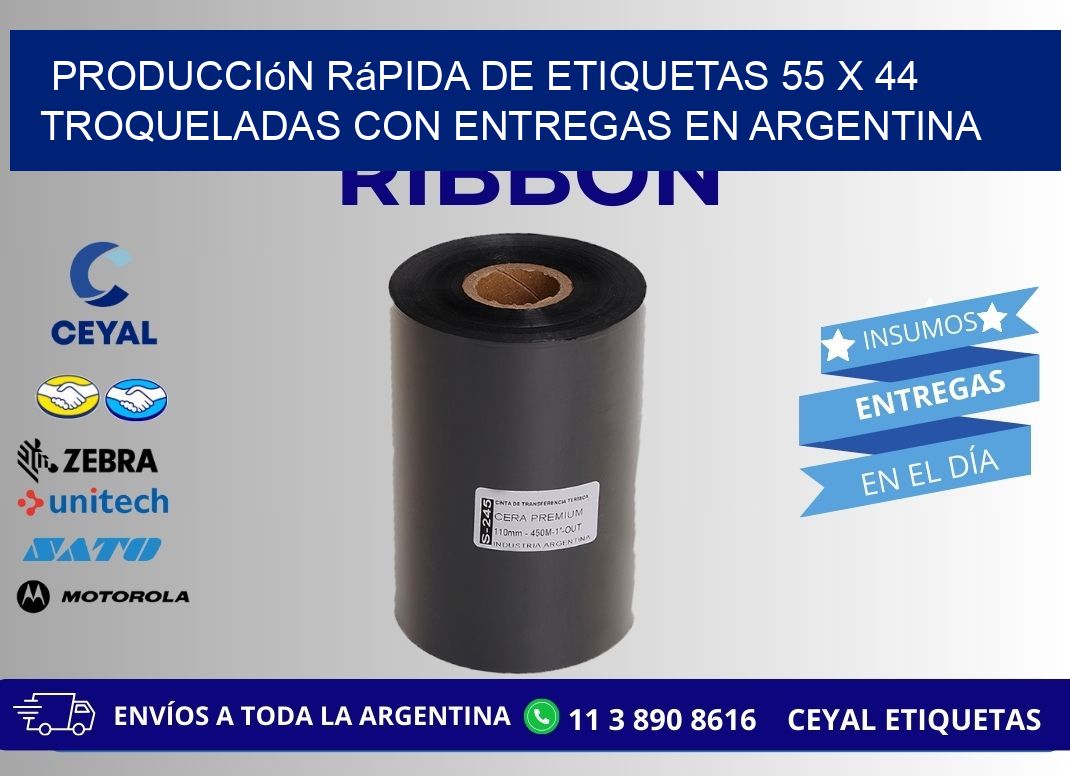 Producción rápida de etiquetas 55 x 44 troqueladas con entregas en Argentina