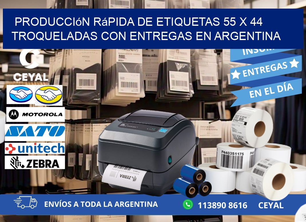 Producción rápida de etiquetas 55 x 44 troqueladas con entregas en Argentina