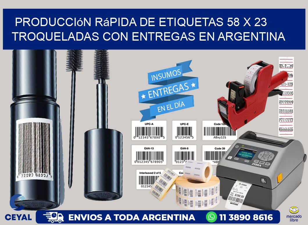 Producción rápida de etiquetas 58 x 23 troqueladas con entregas en Argentina