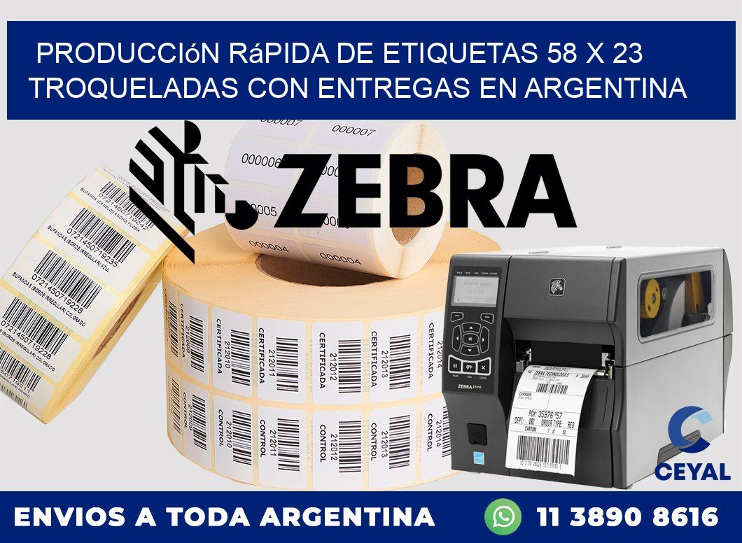 Producción rápida de etiquetas 58 x 23 troqueladas con entregas en Argentina