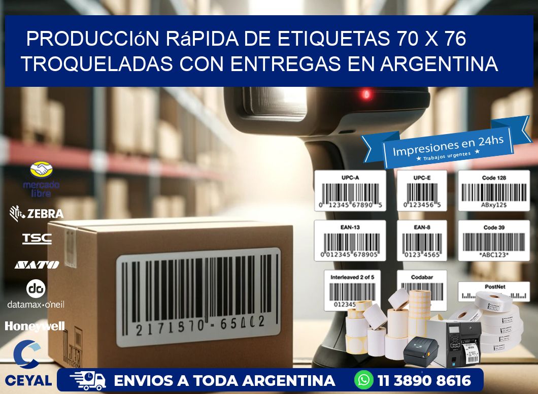 Producción rápida de etiquetas 70 x 76 troqueladas con entregas en Argentina