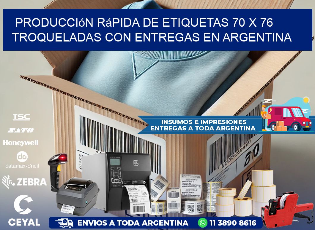 Producción rápida de etiquetas 70 x 76 troqueladas con entregas en Argentina