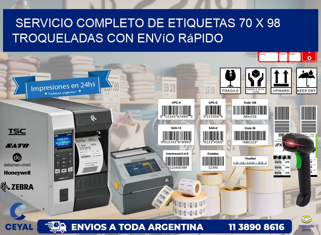 Servicio completo de etiquetas 70 x 98 troqueladas con envío rápido