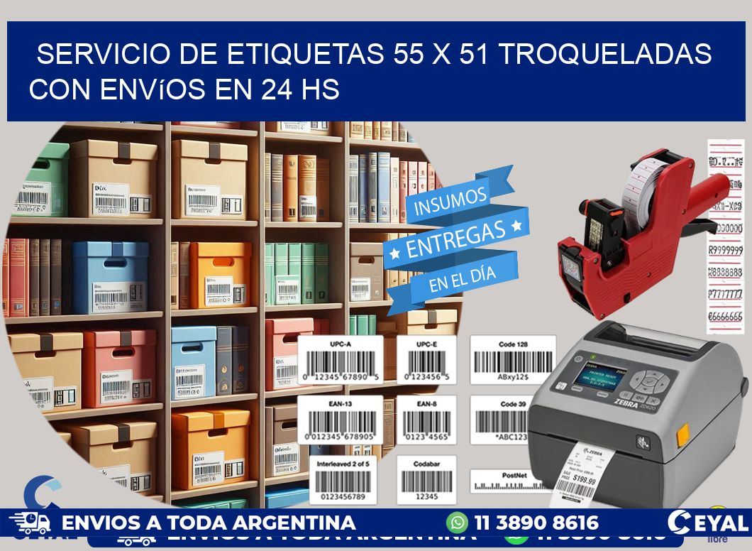 Servicio de etiquetas 55 x 51 troqueladas con envíos en 24 hs