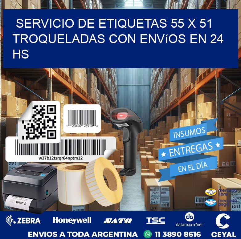 Servicio de etiquetas 55 x 51 troqueladas con envíos en 24 hs