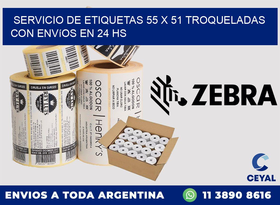 Servicio de etiquetas 55 x 51 troqueladas con envíos en 24 hs