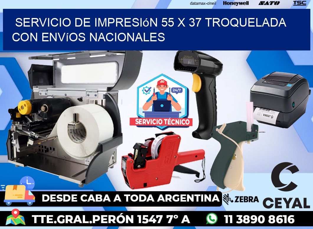 Servicio de impresión 55 x 37 troquelada con envíos nacionales